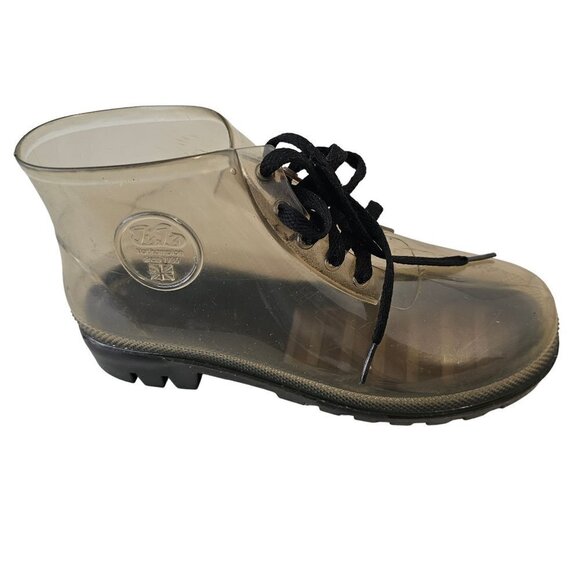 JuJu Clear Rubber Wellies Rain Booties Lace Up Black Tread Womens US 6 UK 4 - Picture 9 of 10